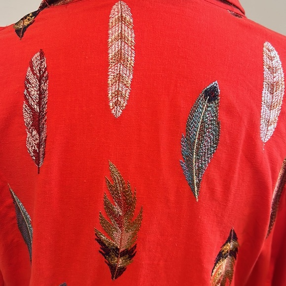 Farm Rio Spring Plume Embroidered Feathers Kimono In Red Multi NWT Size Small - Picture 11 of 15